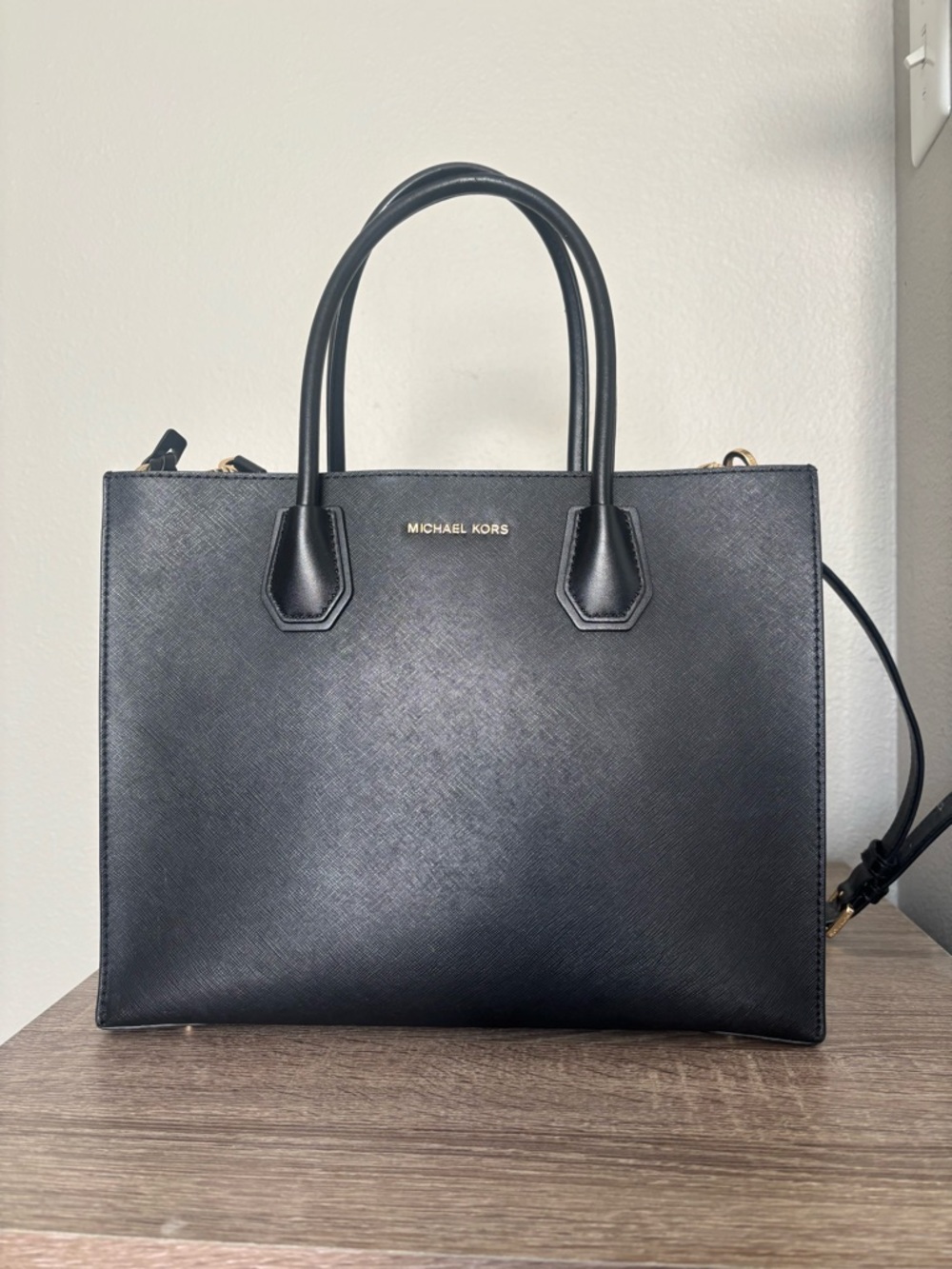 Michael Kors Mercer Large Convertible Tote Black Center Zip Satchel